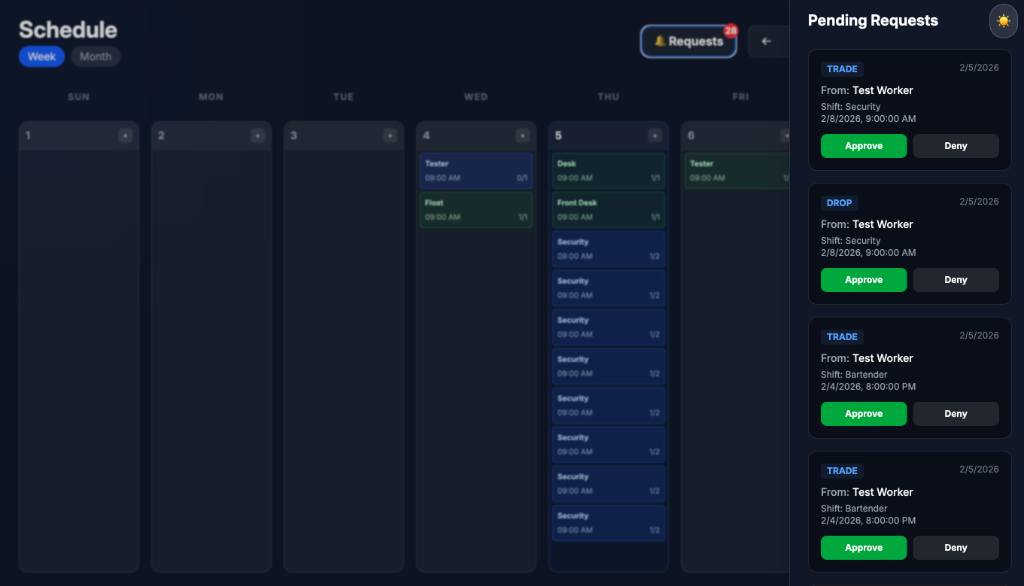 GigaFlair Shifts Schedule Dashboard