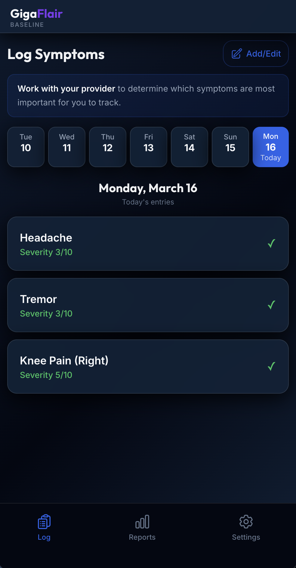 GigaFlair Baseline App Interface